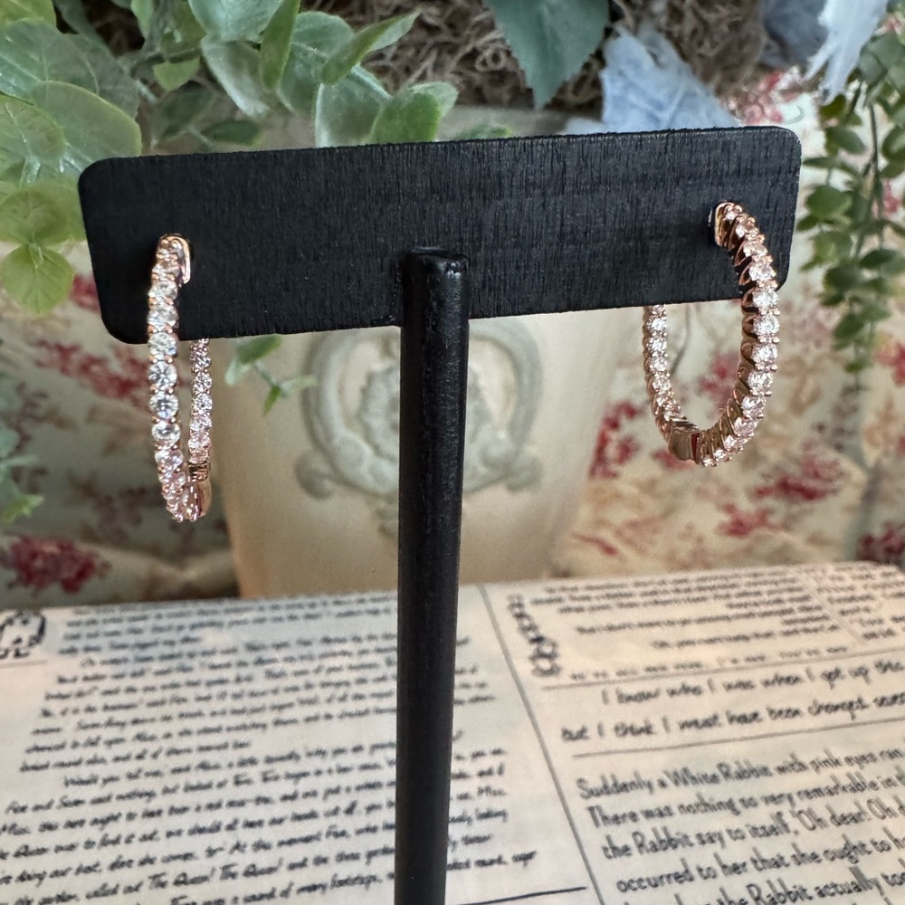 Stainless Steel Rose Gold Crystal Hoop Earrings - Women Jewelry